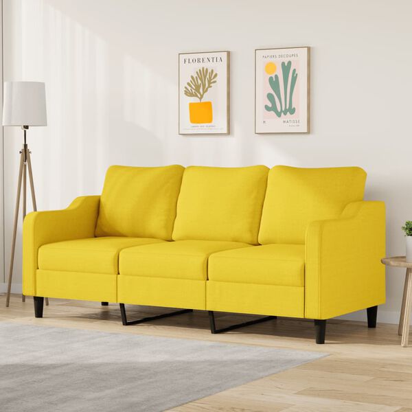 vidaXL 3-seater Sofa Light Yellow Fabric (100% polyester) 3-seater
