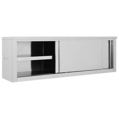 vidaXL Kitchen Wall Cabinet with Sliding Doors 59.1"x15.7"x19.7" Stainless Steel