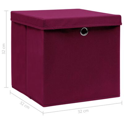 vidaXL Storage Boxes with Lids 4 pcs Dark Red 12.6"x12.6"x12.6" Fabric