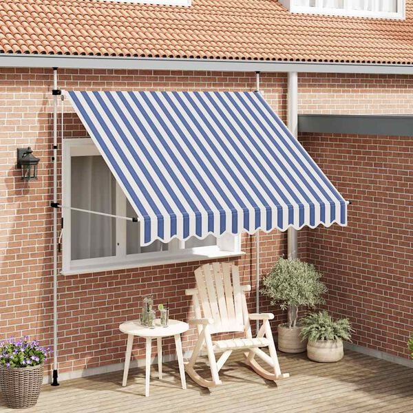 vidaXL Retractable Awning Blue and White Stripes