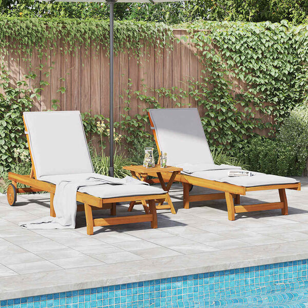 vidaXL Sun Lounger Set of 2 Acacia Wood Solid Acacia Wood Standard