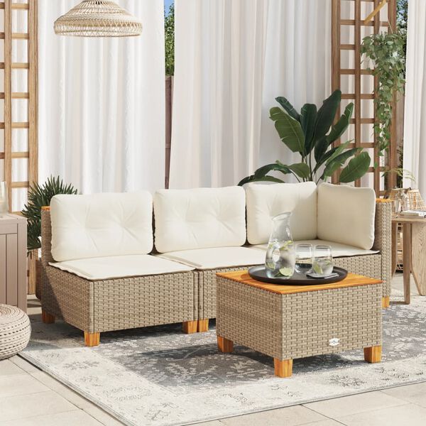 vidaXL Garden Sofa Beige PE rattan Single Modular Outdoor Sofa