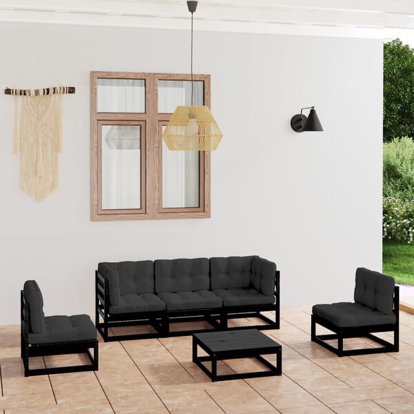 vidaXL Garden Lounge Set Black, Anthracite Solid pine wood, fabric