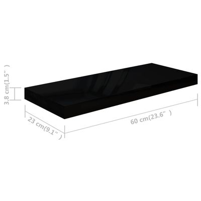 vidaXL Floating Wall Shelf High Gloss Black 23.6"x9.3"x1.5" MDF