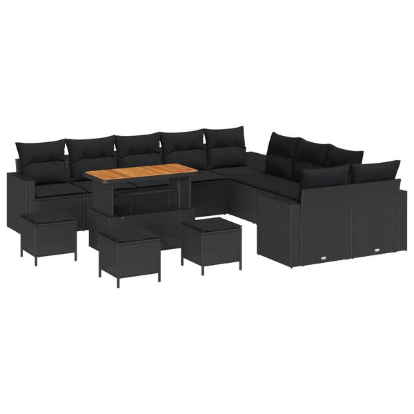 vidaXL Garden Sofa Set Height-Adjustable 14 pcs Black poly rattan