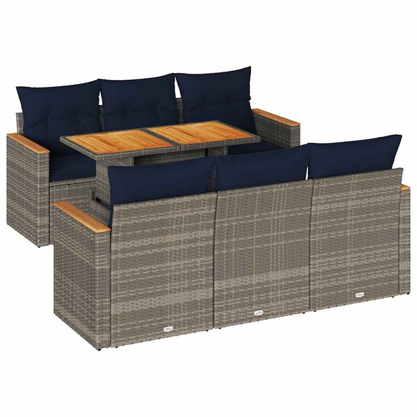 vidaXL 7 Piece Patio Sofa Set with Cushions Gray Poly Rattan