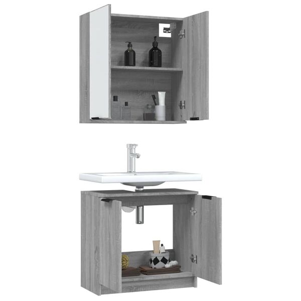 vidaXL Bathroom Furniture Set Grey Sonoma Engineered wood, glass Medium