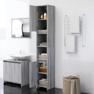 vidaXL Bathroom Cabinet Gray Sonoma 11.8"x11.8"x72.2" Engineered Wood