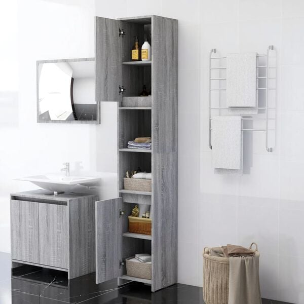 vidaXL Bathroom Cabinet Grey sonoma Engineered wood Tall
