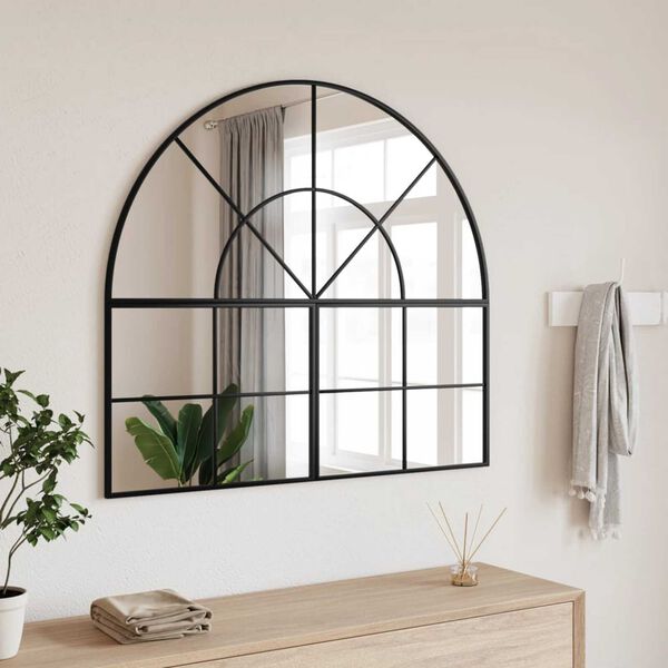 vidaXL Wall Mirror Black Glass with Powder-Coated Iron Frame Medium