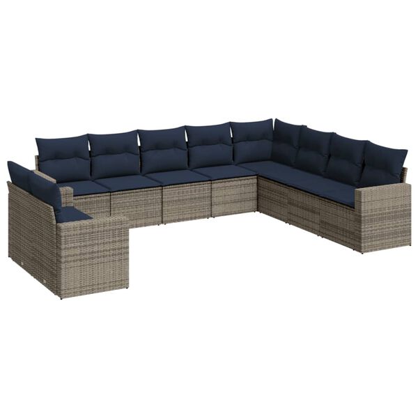 vidaXL 10 Piece Patio Sofa Set with Cushions Gray Poly Rattan