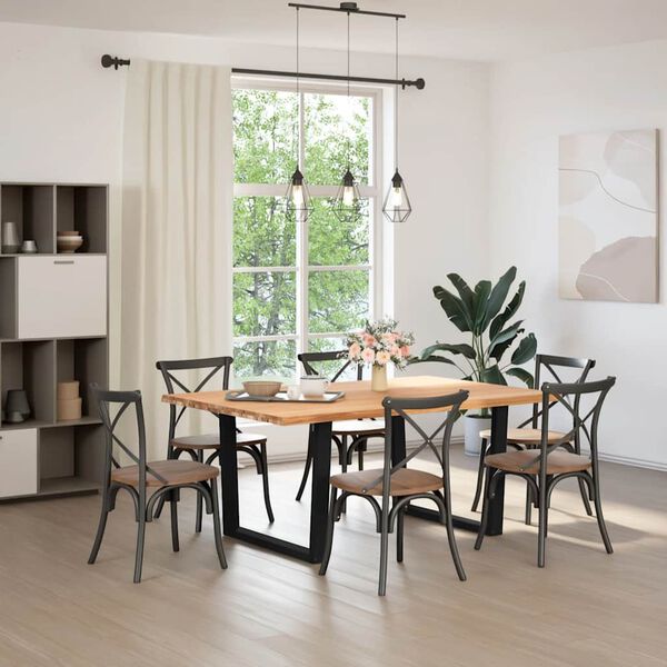 vidaXL Dining Table Light brown Solid oak wood Large Adjustable Feet