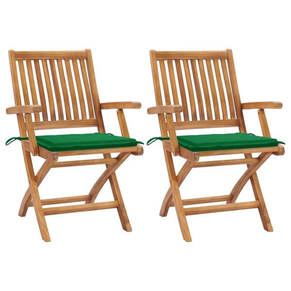 vidaXL Patio Chair Set of 2 Green, Natural Teak Fine sanded teak hardwood