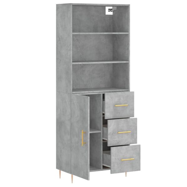 vidaXL Highboard Concrete grey Engineered wood, Iron 27.4 x 13.4 x 70.9 in