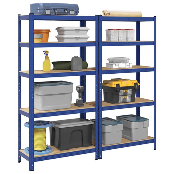 vidaXL 5-Layer Storage Shelves 2 pcs Blue Steel&Engineered Wood