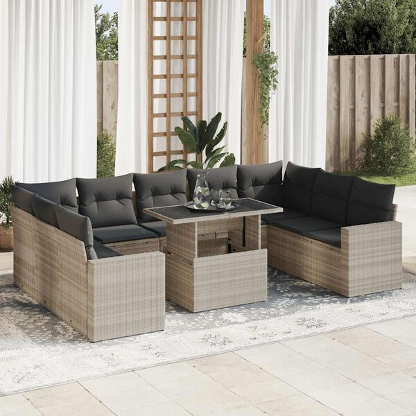 vidaXL Garden Sofa Set Light Grey PE Rattan Large Adjustable Feet