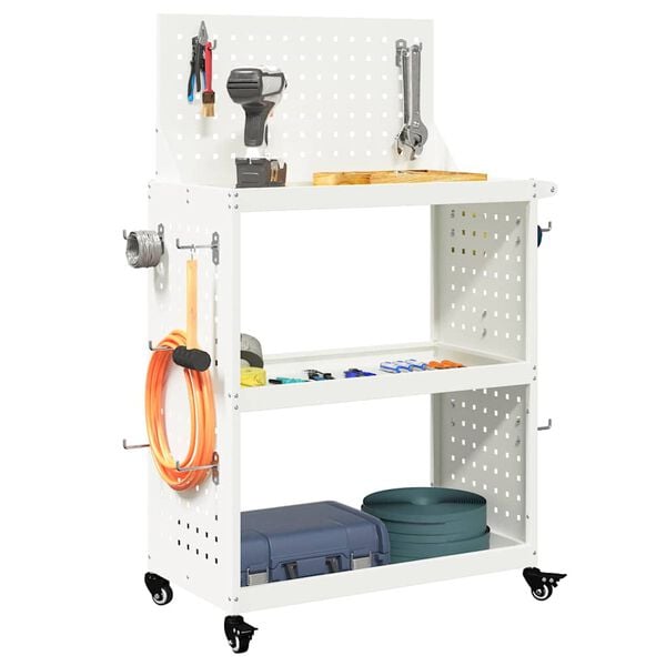 vidaXL Tool Trolley White 25.59 x 13.78 x 43.70 in Cold-rolled Steel