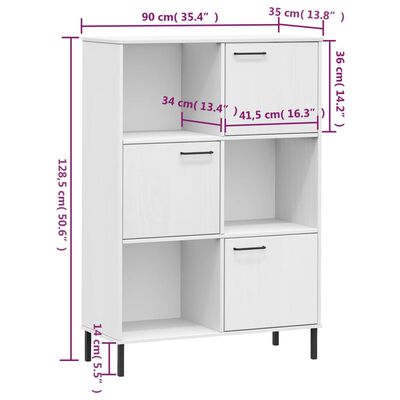 vidaXL Bookcase with Metal Legs White 35.4"x13.8"x50.6" Solid Wood OSLO