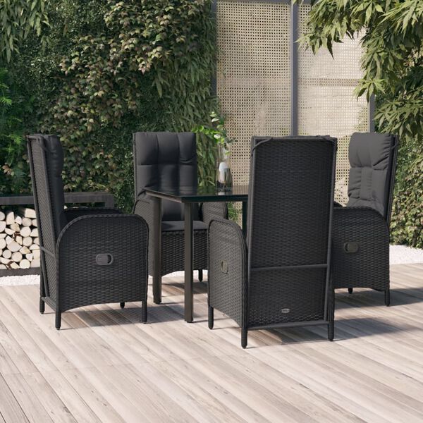 vidaXL Patio Dining Set Black PE Rattan Medium Adjustable Armrests