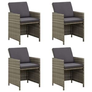 vidaXL Garden Chair Set of 4 Grey PE rattan, powder-coated steel, fabric