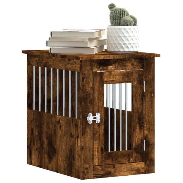 vidaXL Dog Crate Furniture Smoked oak Engineered wood, steel Medium