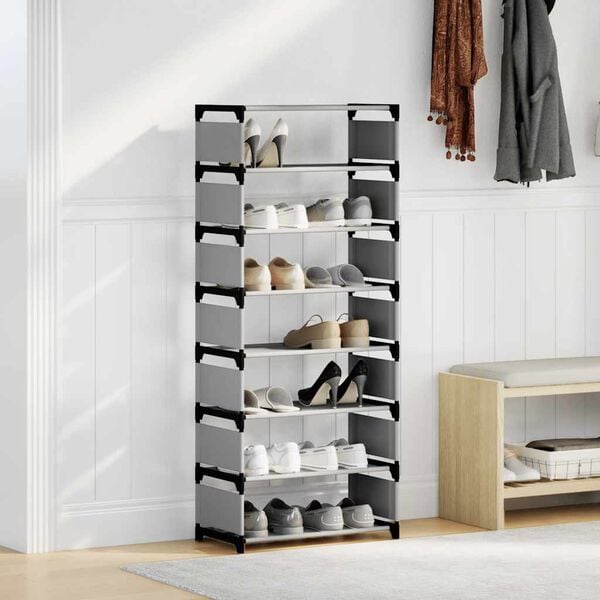 vidaXL Shoe Rack Grey Non-woven fabric and powder-coated steel Tall
