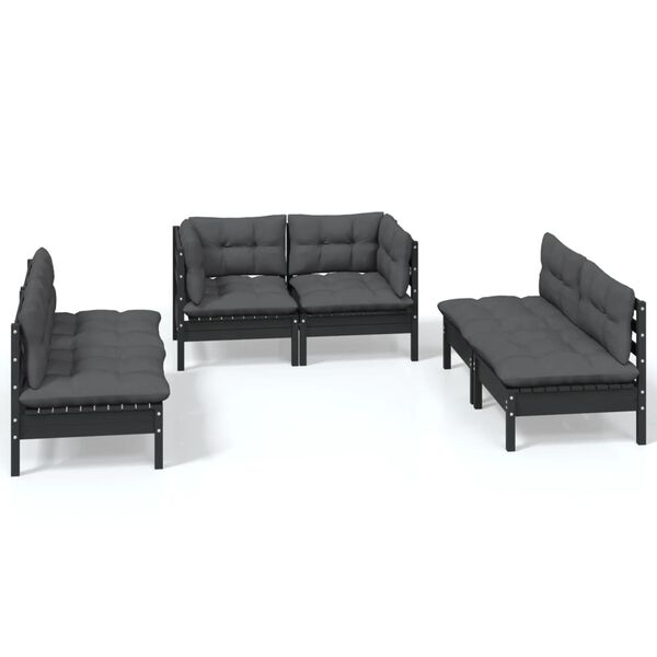 vidaXL Garden Lounge Set Black, Anthracite Solid pinewood, 100% polyester