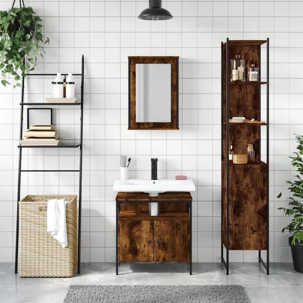 vidaXL Bathroom Furniture Set Smoked Oak Engineered Wood Medium