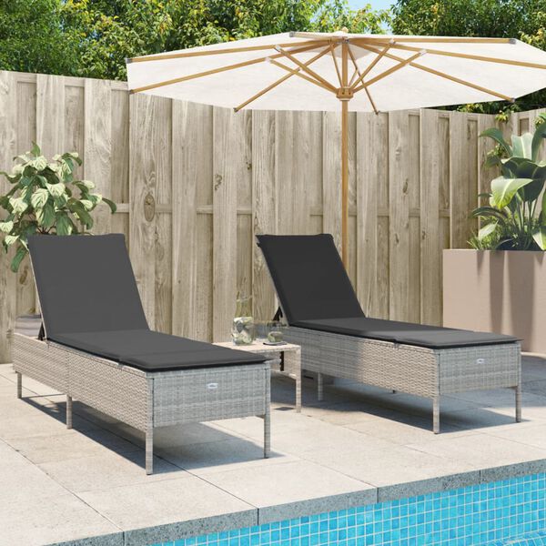 vidaXL Sun Lounger Light Grey Poly Rattan, Powder-Coated Steel