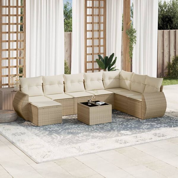 vidaXL Garden Sofa Set Beige PE rattan 9 Piece Set Modular