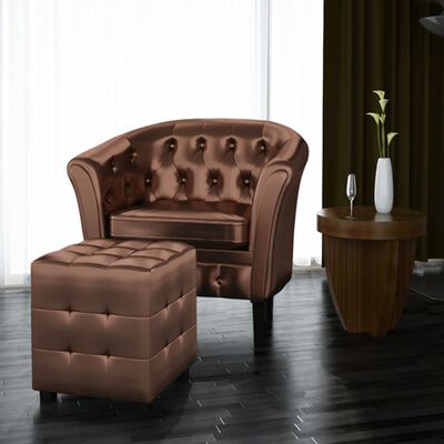 vidaXL Tub Chair with Footrest Brown Faux Leather