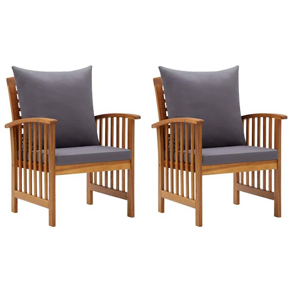 vidaXL Garden Chair Set of 2 Dark grey, Natural wood Solid acacia wood