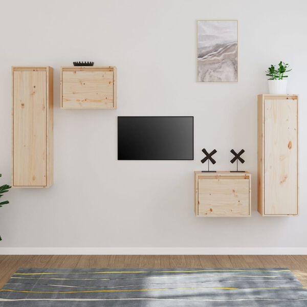 vidaXL TV Cabinet Set of 4 Natural wood Solid pine wood Medium