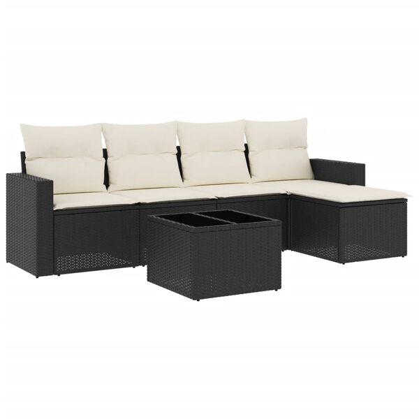 vidaXL Garden Sofa Set Black PE rattan 6 Piece Set Modular