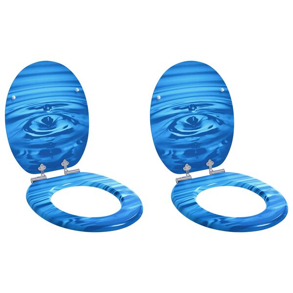 vidaXL WC Toilet Seats with Soft Close Lid 2 pcs MDF Blue Water Drop Design (2x146913)