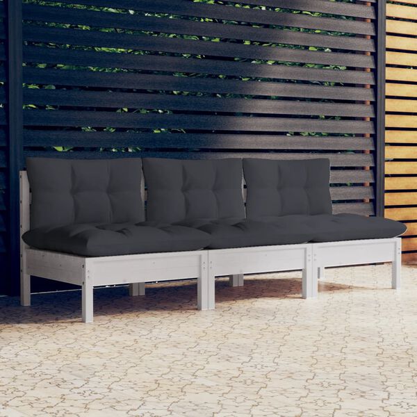 vidaXL 3-seater Garden Sofa White Solid Pinewood Medium Modular