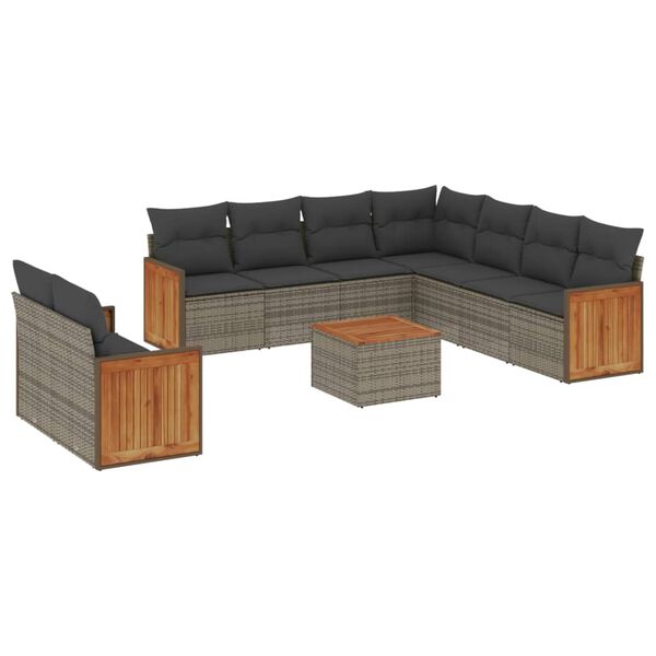 vidaXL Garden Sofa Set Grey PE rattan Large Adjustable Feet