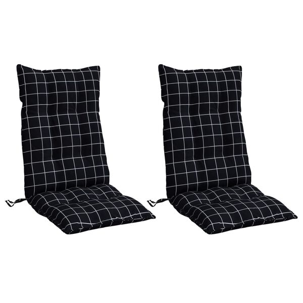 vidaXL Highback Chair Cushion Set of 2 Black Check Pattern