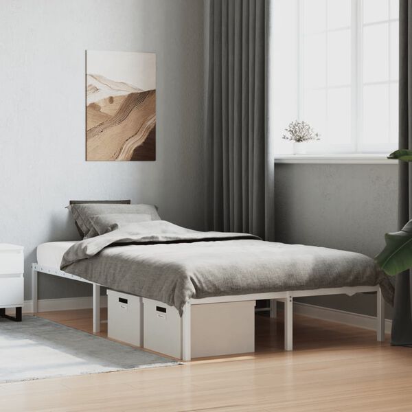 vidaXL Metal Bed Frame White Steel Small Double Stylish Modern