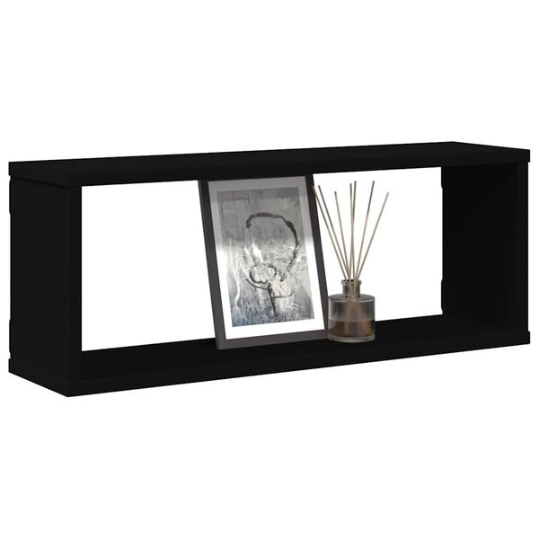 vidaXL Wall Shelf Set of 4 Black Engineered Wood 23.6 x 5.9 x 9.1 in