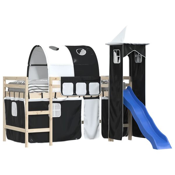 vidaXL Curtain For Loft Bed White and Black 100% Polyester