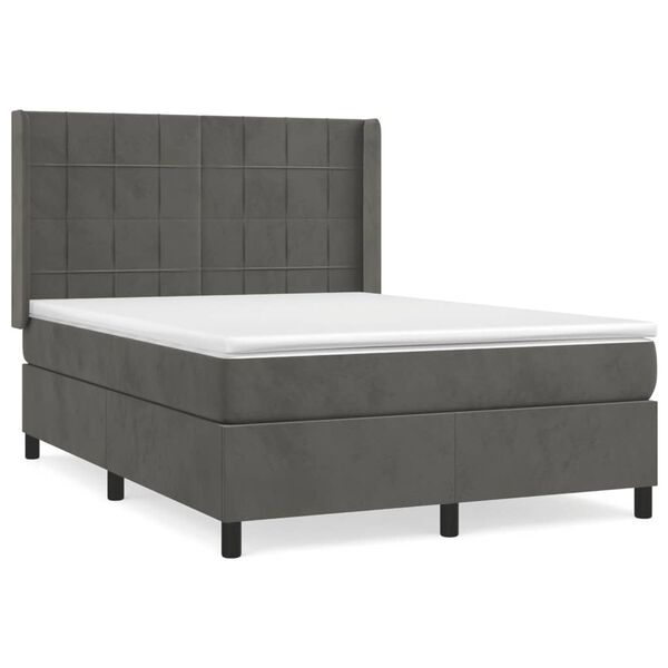vidaXL Box Spring Bed with Mattress Dark Gray 53.9"x74.8" Full Velvet