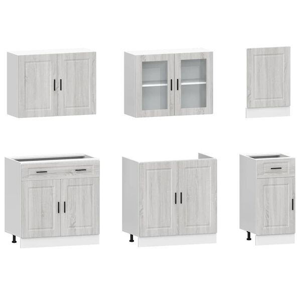 vidaXL Kitchen Cabinet Set Grey Sonoma Engineered Wood and Glass Large