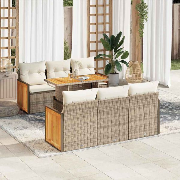 vidaXL Garden Sofa Set Beige PE Rattan 7-Piece Set Adjustable Feet