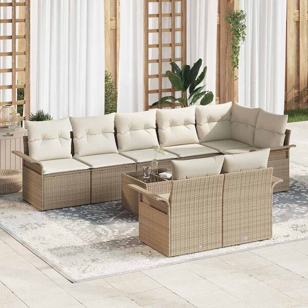 vidaXL Garden Sofa Set with Cushion 9 pcs Beige Poly rattan