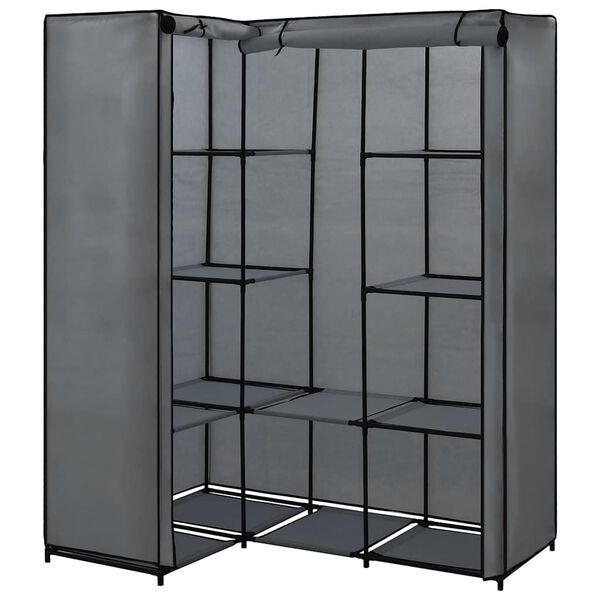 vidaXL Wardrobe Gray Iron, Polyester Compact Corner Wardrobe