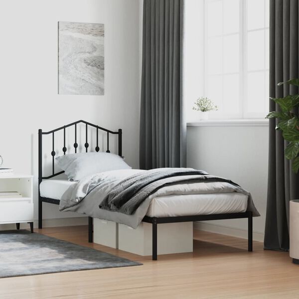 vidaXL Bed Frame Black Steel Twin Bed Frame Rectangular Modern
