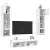 vidaXL TV Wall Unit Set of 6 White Engineered wood and glass Large