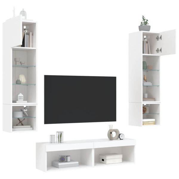 vidaXL TV Wall Unit Set of 6 White Engineered wood and glass Large