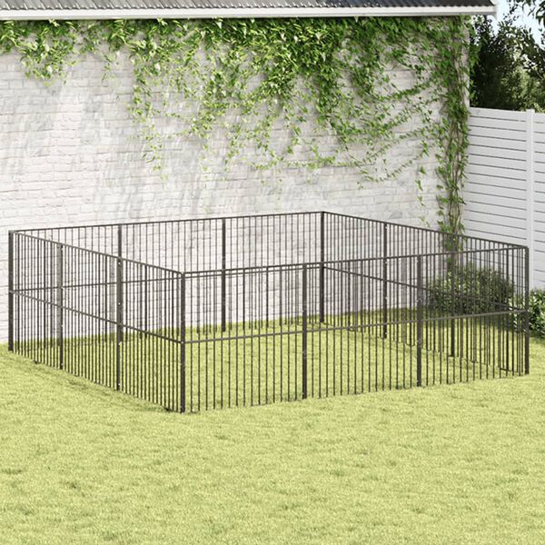 vidaXL Dog Playpen Black Galvanized Steel Large Heavy Duty Dog Playpen
